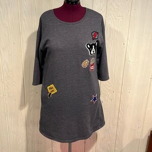 ELLISON Grey Dress With Patch Appliqué and pockets Size large